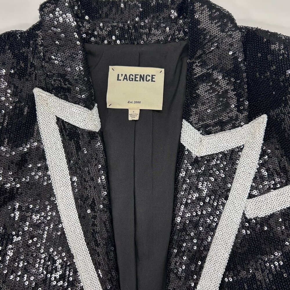L'Agence Black & White Marlowe Sequin Tuxedo Jacket NWOT - Picture 7 of 13